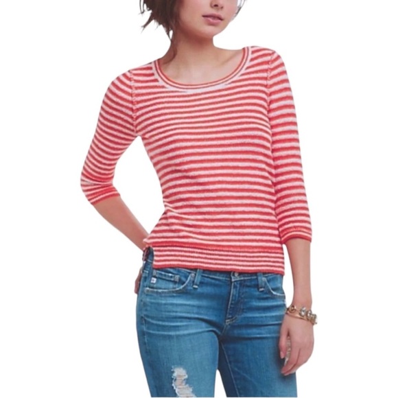 Anthropologie Top Small 2 4 Orange Nautical Anchors Away Soft COMFY BarbieCore - Picture 6 of 12